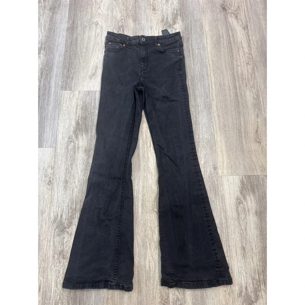 Zara Womens Black High Waisted Flare Bell Bottom Jeans Size 6